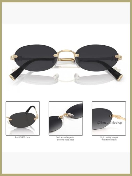 Metal Frame Rimless Narrow Oval Sunglasses UV400 Protection